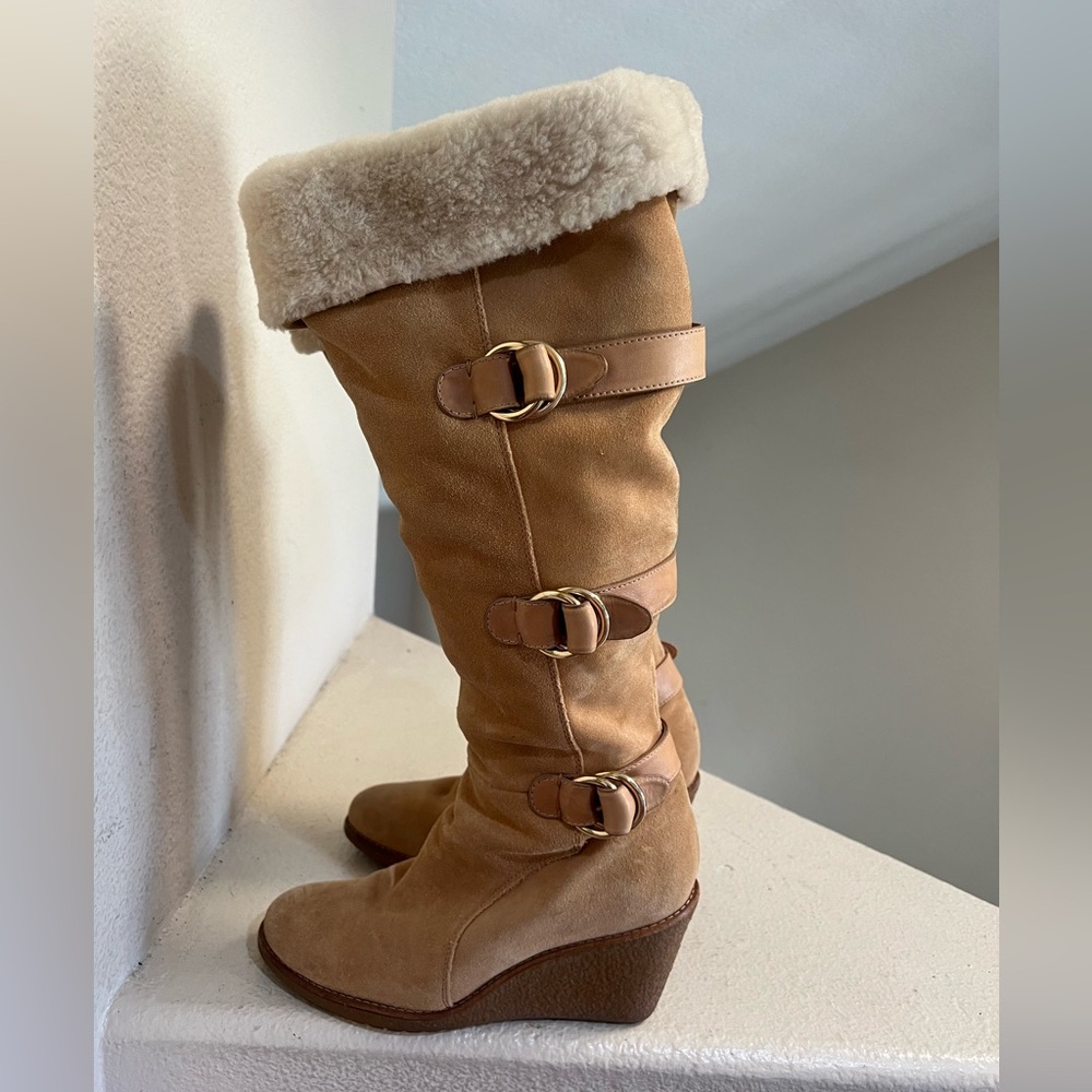 COLE HAAN WOMEN'S AIR MICHELLE KNEE-HIGH Y2K Wedge CIDER SUEDE‎ BOOTS SIZE 9B